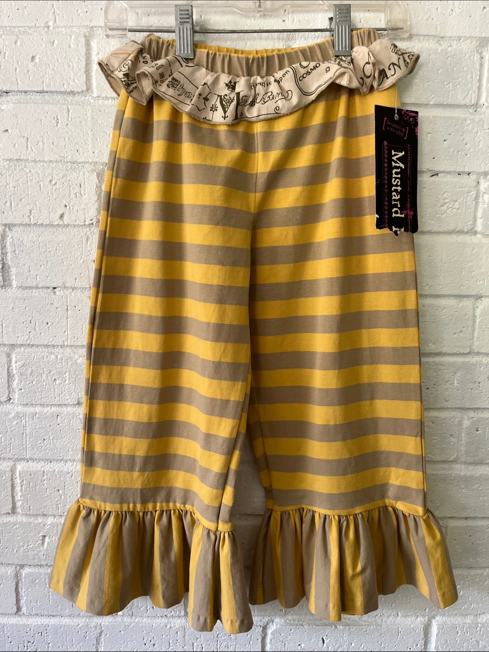 Mustard Pie Boutique Mustard & Taupe Ruffle Hem Girls Pants Elastic Waist Whimsy